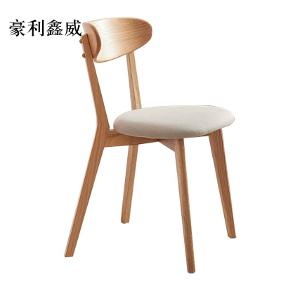 豪利鑫威餐椅简约现代休闲书桌椅餐桌凳子橡木靠背椅浅灰色软包
