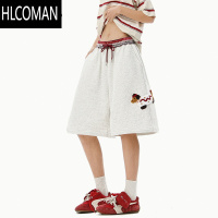 HLCOMAN美式腊肠狗立体贴布短裤男夏季潮牌设计感撞色五分裤休闲情侣卫裤