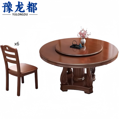 豫龙都 转盘餐桌 一桌六椅 套