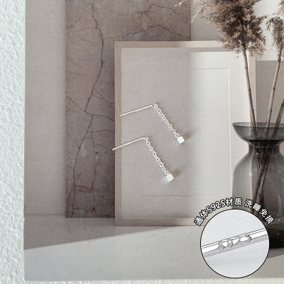 纯银几何方块耳线养耳洞睡觉免摘简约百搭耳钉女生小众设计感送女朋友老婆情人节七夕生日礼物