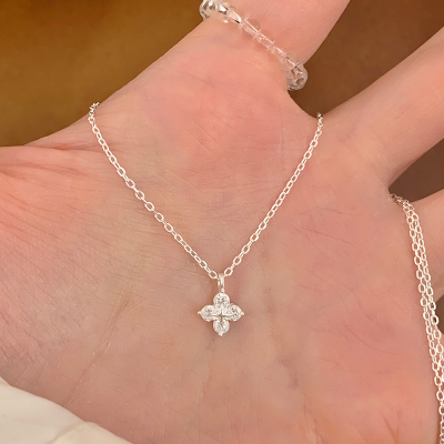 [5.30上新1件85折 3件8折]纯银四叶草锆石项链颈链日常高级送女朋友老婆情人节七夕生日礼物