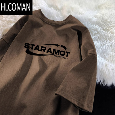 HLCOMAN美式复古t恤男夏季青少年宽松休闲百搭五分半袖体恤上衣