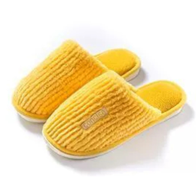 DREHA 家居家用防滑软底情侣毛毛绒保暖棉鞋 棉拖鞋 38-39(适合37-38的脚穿 )柠檬黄