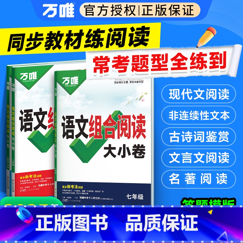 语文组合阅读大小卷 八年级 [正版]新书2025万唯初中语文组合阅读大小卷初一初二初三789年级阅读理解专项组合训练测试