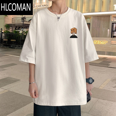 HLCOMAN宽松短袖T恤男夏季2025新款卡通半袖港风chic潮牌男生体恤衫
