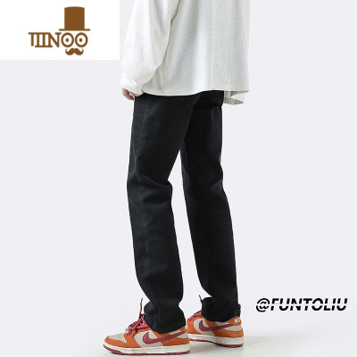 YANXU黑色直筒修身牛仔裤男美式ins潮牌高街休闲长裤男款ins裤子