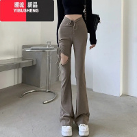 YIBUSHENG设计感微喇系带镂空休闲裤女2022春秋薄款长裤高腰显瘦辣妹喇叭裤