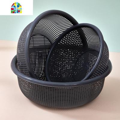 厨房用品家用洗菜盆洗水果三件套塑料筛子圆形镂空子 FENGHOU 三件套(深蓝色)洗菜篮洗菜篮