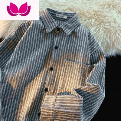 七斓条纹vintage衬衫古着感男韩版长袖衬衣服日系cityboy外套潮