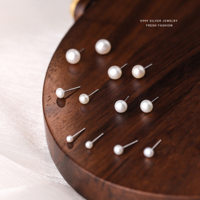 法式轻奢天然淡水珍珠耳钉女s999纯银简约甜美百搭足银耳饰养耳洞送女朋友老婆情人节七夕生日礼物