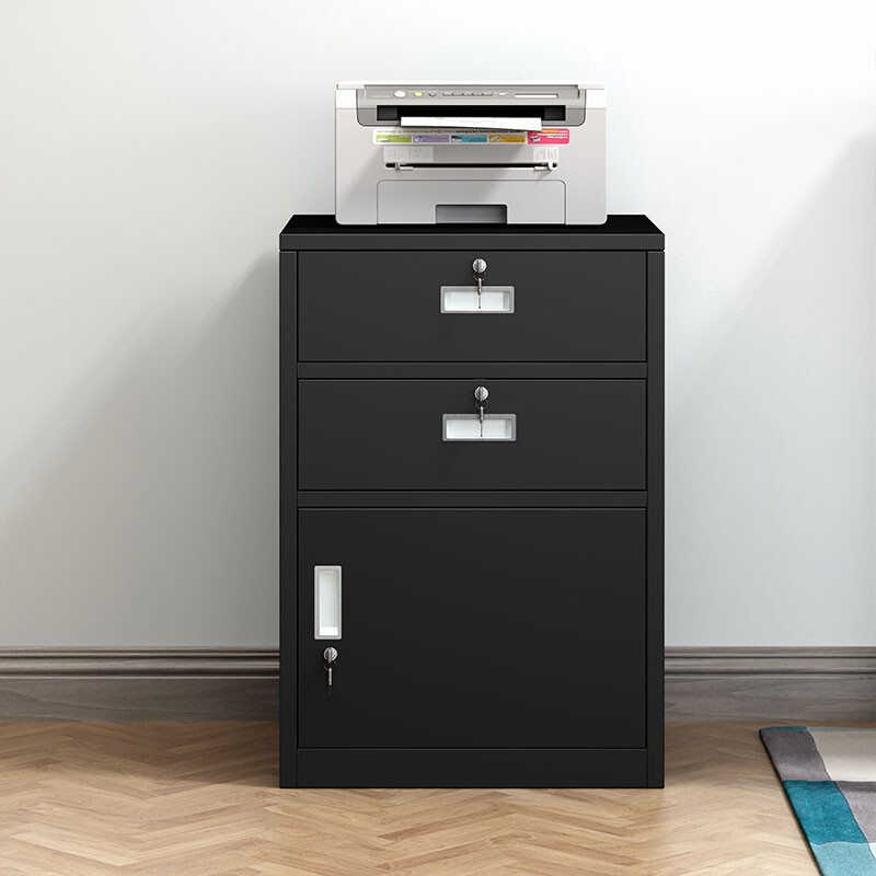 域赢文件柜办公柜矮柜抽屉柜钢制铁皮档案床头柜二斗一门黑色