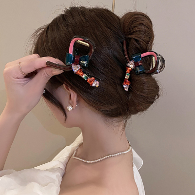 精致发夹女彩色水钻抓夹蝴蝶结鲨鱼夹后脑勺顶夹发卡夹子头饰送女朋友老婆情人节七夕生日礼物