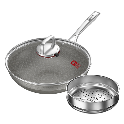 康巴赫钛蜂窝双面屏炒锅-32cm(带蒸笼)