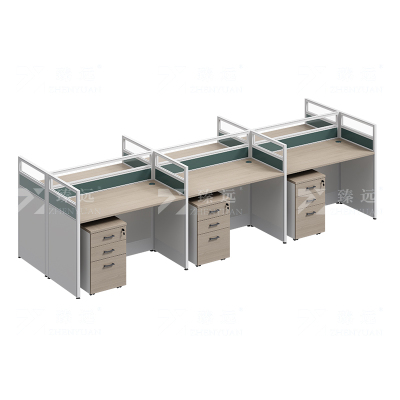 臻远ZYGW-143屏风工作卡位职员桌办公桌含活动柜 王字型六人位