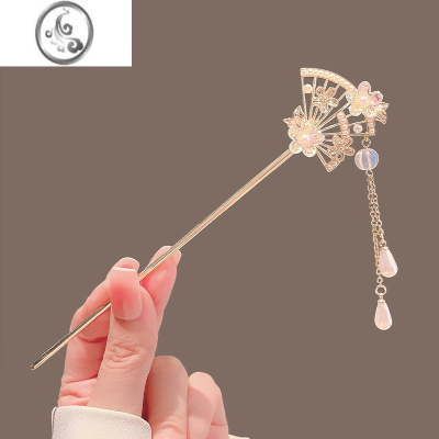 JiMi新中式扇形发簪女花朵流苏发钗古风盘发簪子日常现代简约汉服配饰