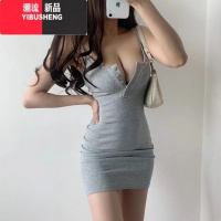 YIBUSHENG辣妹性感时尚低胸露肩吊带连衣裙女季弹力修身打底百搭包臀裙子