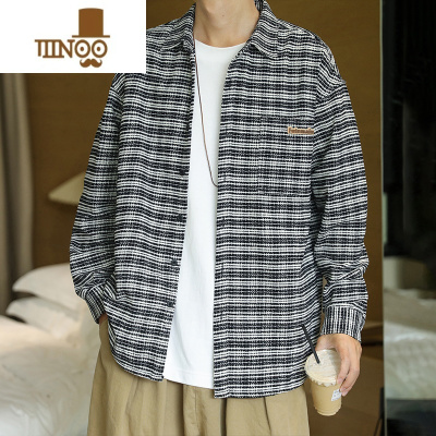 YANXU格子衬衫男潮牌新款休闲长袖外套日系复古宽松高街工装上衣