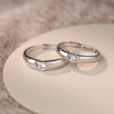 心心相印999纯银情侣戒指一对520纪念日情人节礼物送男女友手饰品送女朋友老婆情人节七夕生日礼物