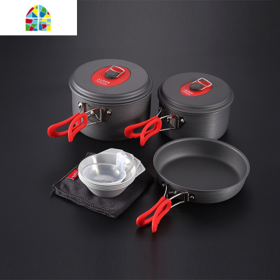 户外锅具炊具便携套装折叠野炊野外4-5-6人野营套锅大号 FENGHOU 乐途(2锅1煎1茶壶,适合3-4人)