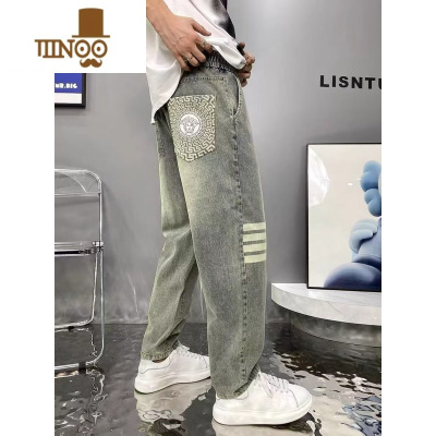 YANXU2023年新款四杠瓦萨奇水洗网红同款宽松直筒百搭新潮流男女牛仔裤
