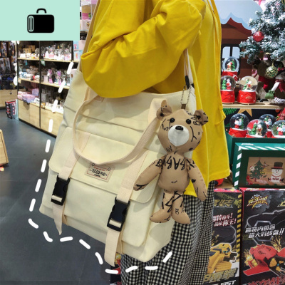 ins帆布包包女单肩大容量韩版大学生上课文艺百搭斜挎包手提布袋NEW LAKE女斜挎包