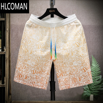HLCOMAN冰丝外穿休闲短裤男夏季ins花裤衩情侣沙滩裤潮流宽松运动五分裤