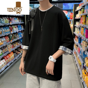 YANXU假短袖t恤男ins港风夏季宽松七分袖上衣百搭潮牌痞帅休闲体恤