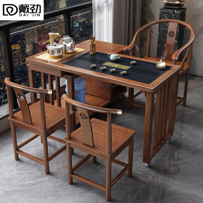 戴劲新中式旋转茶桌阳台移动功夫茶台一体泡茶桌椅组合1m茶桌1围2月牙