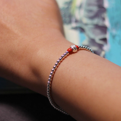 原创纯银手链轻奢高级感碎银子简约古风转运手串女朱砂流银转韵送女朋友老婆情人节七夕生日礼物