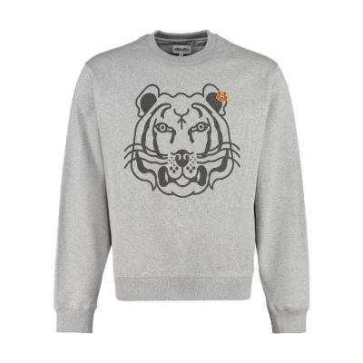 高田贤三(Kenzo)灰色虎头印花修身长袖棉氨纶运动卫衣男