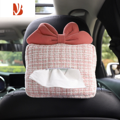 三维工匠汽车纸巾盒车载创意个性抽纸盒座椅挂式扶手箱遮阳板车内装饰用品 粉色蝴蝶结纸巾盒