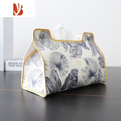 三维工匠文艺纸巾盒家用抽纸盒客厅摆设装饰车用纸巾套皮革创意纸抽 棕榈叶