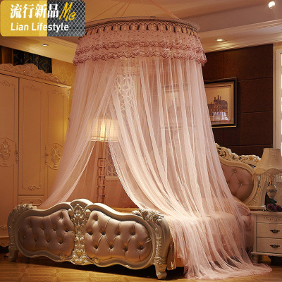 免安装吸顶吊顶蚊帐1.5米1.8m床公主风圆顶落地加密双人家用帐子 三维工匠