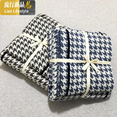 千鸟格加厚天竺棉四件套被套床单针织棉1.8m床上用品棉棉 三维工匠