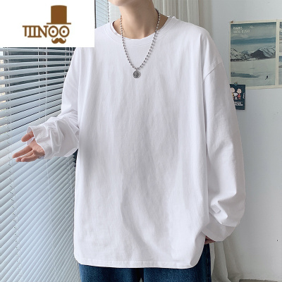 YANXU长袖t恤男2023新款情侣白色卫衣休闲纯色打底衫潮牌港风ins风