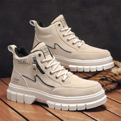 秋季时尚男鞋高帮百搭厚底工装靴日常户外马丁靴子男冬季新款
