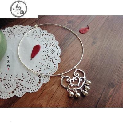 .简洁百搭祥云镂空长命锁项链项圈纯铜金银铃铛汉服璎珞cos JiMi