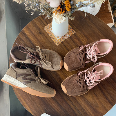 真皮运动鞋女款秋季新款厚底德训鞋休闲户外阿甘鞋百搭女鞋潮