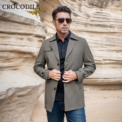 鳄鱼恤CROCODILE 风衣外套男士秋冬商务休闲时尚翻领中长款大衣
