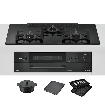 日本代购林内DELICIA75(液晶版 带汤锅 )燃气灶嵌入式天然气RHS72W38M11RNBW深夜黑25款