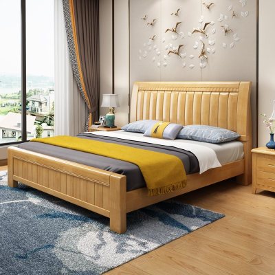 中式实木床1.8米双人主卧橡木高箱储物床1.5米经济型单人1.2m1.35