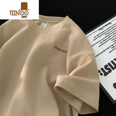 YANXU华夫格短袖t恤男夏季2023新款潮流圆领半袖上衣宽松五分袖体恤衫