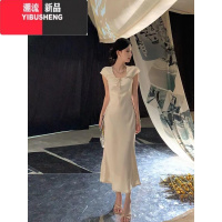 YIBUSHENG大码法式纯欲风气质辣妹无袖连衣裙女胖mm高级感富家千金收腰长裙