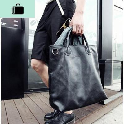 新款男士皮手提包英伦时尚单肩包挎包韩版大容量斜挎包旅行包男NEW LAKE 黑色男士斜挎包