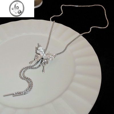 JiMi抽拉蝴蝶项链女2023新款潮轻奢小众夸张长锁骨颈链脖子配饰夏