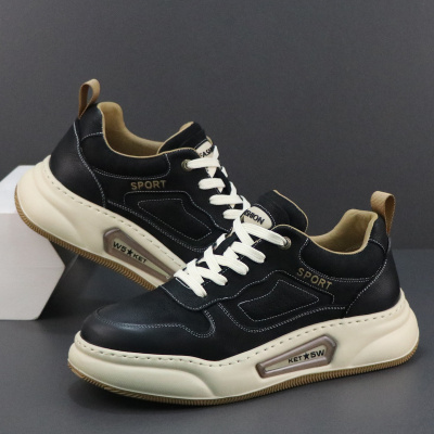 男鞋真皮运动休闲鞋新款厚底轻便软底透气防臭复古潮流板鞋男