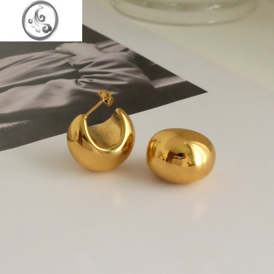 JiMi高阶质感 极简金属不规则球体C形耳钉时髦半圆耳环个性不规则保色
