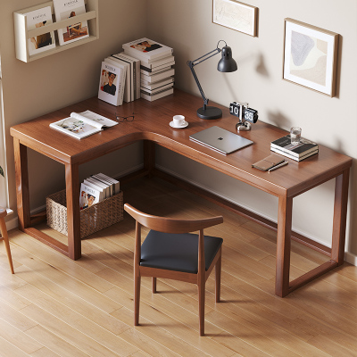 景山百岁 实木转角书桌椅组合L型拐角工作台家用卧室靠墙写字桌台式电脑桌
