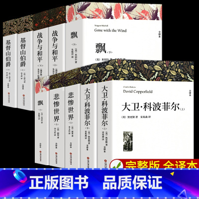 全10册 大卫·科波菲尔+战争与和平+飘+悲惨世界+基督山伯爵 [正版]基督山伯爵完整原著全译本 大仲马全集七八九年级初