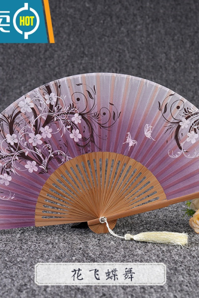 XIANCAI杭州扇子折扇女式中国风汉服旗袍舞蹈扇随身绢扇古风礼品扇 花飞蝶舞